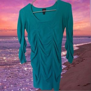 Bebe top Rutched flowy fairy cute ballet core blue turquoise sweater sexy